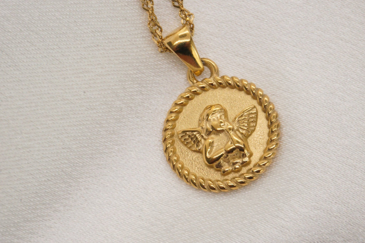 Cherelle Necklace Gold Angel Medallion Pendant - Luzza Studio