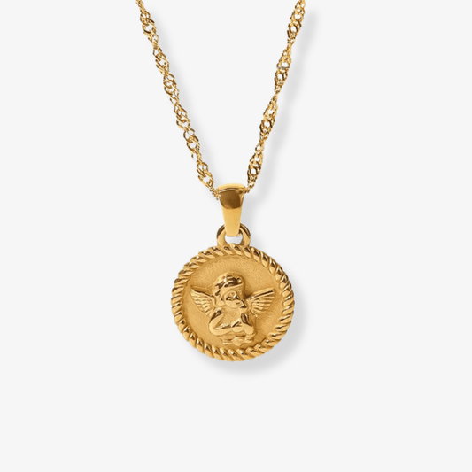 Cherelle Necklace Gold Angel Medallion Pendant - Luzza Studio